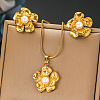 304 Stainless Steel with Plastic Pearl Pendant Necklace & Stud Earring FS-WG92D8A-02-1