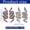 HOBBIESAY 4pcs 4 styles Snake Hotfix Rhinestone Applqiues PATC-HY0001-47-2