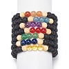 7Pcs 7 Style Natural Lava Rock & Wood  & Mixed Stone Round Beaded Stretch Bracelets Set BJEW-JB08837-1