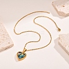 Stainless Steel Pave Natural Paua Shell Love Heart Peach Locket Pendant Cable Chain Necklaces for Women PW-WG7AB06-01-4