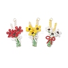 3Pcs 3D Glass Seed Beaded Bouquet with Bowknot Pendants PALLOY-MZ01153-1