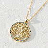 18K Gold Plated Tree of Life Pendant Necklace with CZ Stones Circle Cutout ST7875140-1