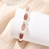 Natural Sunstone/Natural Strawberry Quartz/Natural African Turquoise(Jasper)/Natural Bronzite/Natural Mookaite & Shell Pearl & Brass Beads Stretch Bracelets for Women BJEW-JB13864-3