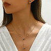 Stainless Steel Rhinestones Lariat Necklace & Stud Earring Set BF5135-2