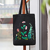DIY Flower Pattern Black Canvas Tote Bag Embroidery Kit PW23032236985-1