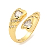 Brass Micro Pave Clear Cubic Zirconia Heart Open Cuff Rings for Women RJEW-L121-040G-1