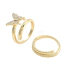 Brass Micro Pave Cubic Zirconia Butterfly Open Cuff Rings Set for Women RJEW-U002-02G-2