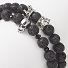 2Pcs 2 Style Natural Lava Rock & Brass Beaded Stretch Bracelets Set BJEW-JB09244-01-5