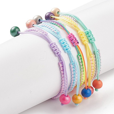 5Pcs 5Pcs Natural Wood Round Braided Bead Bracelets Set BJEW-JB08807-1