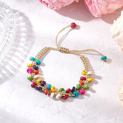 Flat Round Synthetic Turquoise Heishi Beaded Braided Bracelets for Men Women BJEW-JB12162-1