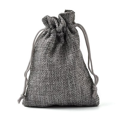 Polyester Imitation Burlap Packing Pouches Drawstring Bags ABAG-R005-9x12-04-1