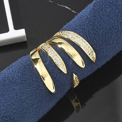 Brass Micro Pave Clear Cubic Zirconia Cuff Rings RJEW-M029-03G-1