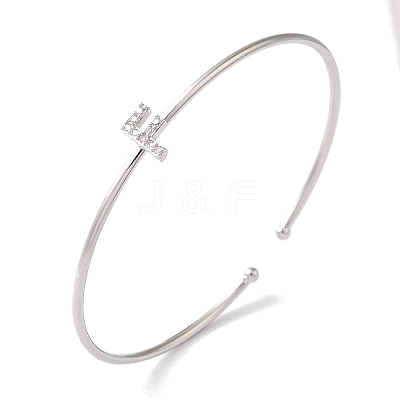 Rack Plating Brass Micro Pave Clear Cubic Zirconia Letter Open Cuff Bangles BJEW-A018-01P-F-1