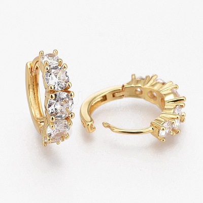 Brass Micro Pave Clear Cubic Zirconia Huggie Hoop Earrings EJEW-L231-40G-1