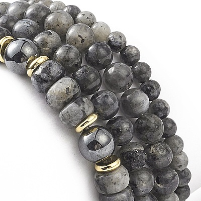 4Pcs 4 Style Natural Larvikite & Synthetic Hematite Stretch Bracelets Set with Cubic Zirconia Column Beaded BJEW-JB08830-1