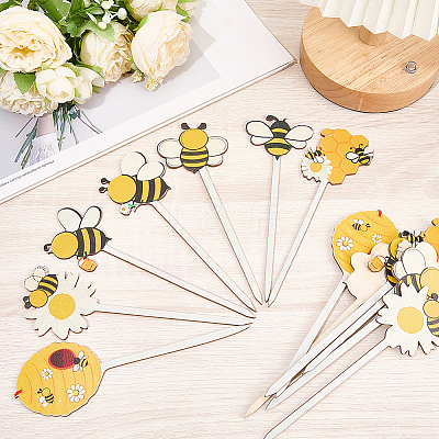 14Pcs Wooden Cake Toppers Decorations DIY-CN0005-56A-1