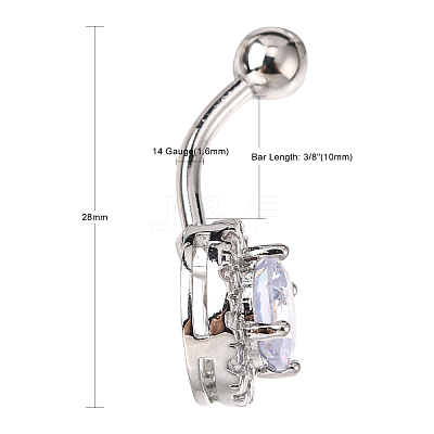 Piercing Jewelry Platinum Plated Brass Round Cubic Zirconia Navel Ring Navel Ring Belly Rings AJEW-EE0001-104A-1