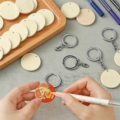 DIY Blank Flat Round Wooden Keychain Making Kits DIY-YW0008-89-1
