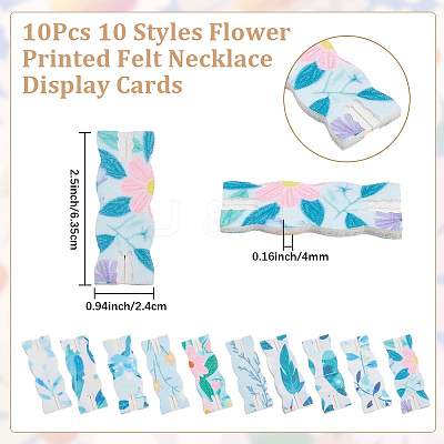 10Pcs 10 Styles Flower Printed Felt Necklace Display Cards DIY-SC0033-86B-1