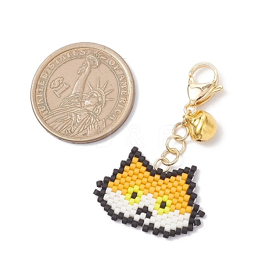 Handmade Glass Seed Beaded  Cat Head Shape Pendants Decorations HJEW-MZ00366-03-1