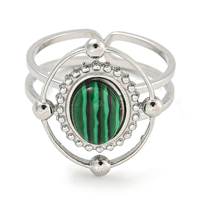 304 Stainless Steel Synthetic Malachite Cuff Rings G-Z056-04P-03-1