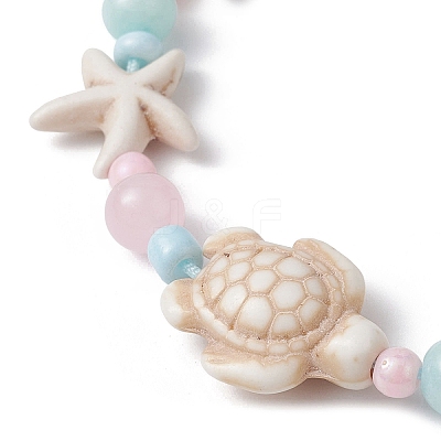 Starfish & Turtle Dyed Natural Malaysia Jade & Synthetic Turquoise Braided Bead Bracelet BJEW-JB09950-1