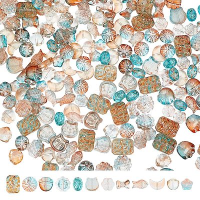 240Pcs 12 Styles Transparent Spray Painted Glass Beads GLAA-AR0001-40-1