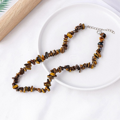 Natural Tiger Eye Chips Bead Necklace PW-WG87743-12-1