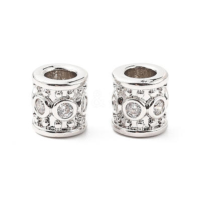 Column Brass Micro Pave Clear Cubic Zirconia European Beads KK-L237-017P-1