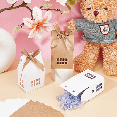 40Pcs 2 Colors House Shaped Kraft Paper Boxes with Ribbon and Window ABAG-PH0001-55-1