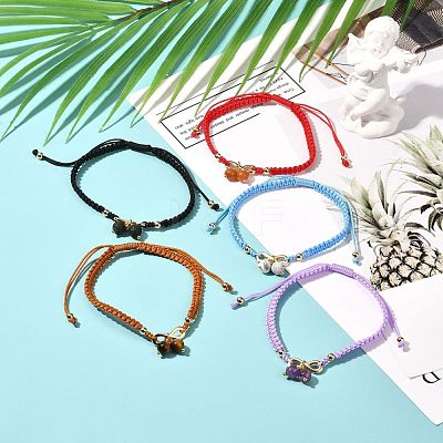 Adjustable Natural Gemstone Braided Bracelets BJEW-JB07026-1