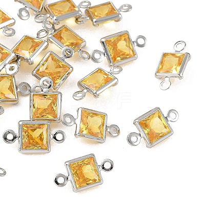 SHEGRACE Brass Pave Cubic Zirconia Square Connector Charms XGRQ2O014-440D-P-1