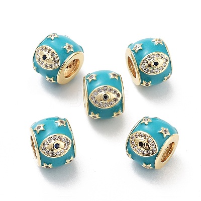 Eye & Star Pattern Rack Plating Brass Micro Pave Cubic Zirconia European Beads with Enamel KK-G512-01G-1