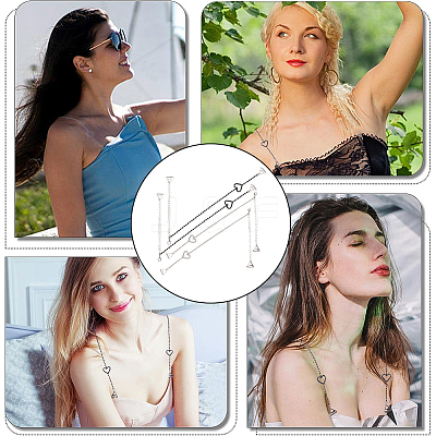 2 Pairs 2 Colors Heart Adjustable Alloy Rhinestone Chain Non-slip Bra Straps DIY-GF0007-75-1