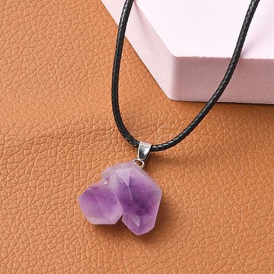 Natural Amethyst Pendant Necklaces NJEW-E146-01-1