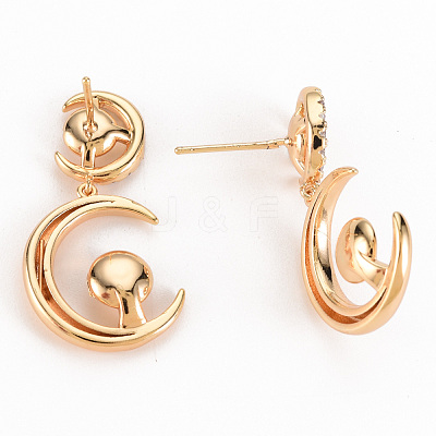 Brass Micro Pave Clear Cubic Zirconia Stud Earring Findings KK-S356-246-NF-1