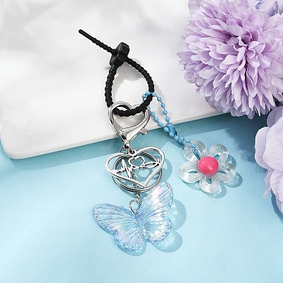 Acrylic Butterfly & Resin Flower Pendant Keychains KEYC-YW00179-07-1