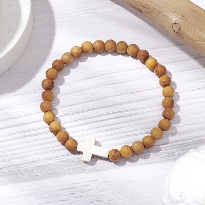 Natural Wood Beads Stretch Bracelets for Women BJEW-JB11338-03-1