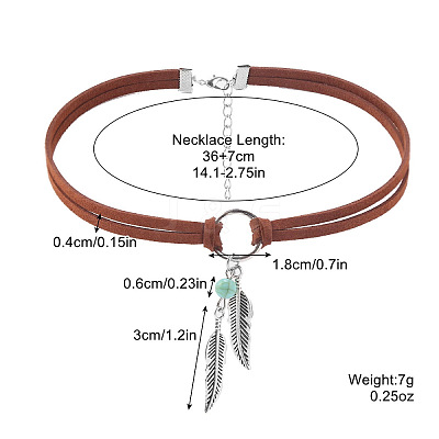 Bohemian Style Alloy Feather Charm & Synthetic Turquoise Pendant Choker Necklaces FS-WGABF31-01-1