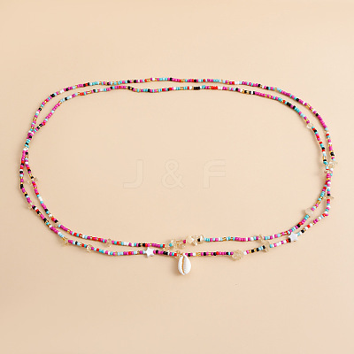 Bohemian Natural Cowrie Charm Glass Seed Beaded Double Layered Waist Belly Stretch Chains for Women FS-WG5D6A5-10-1