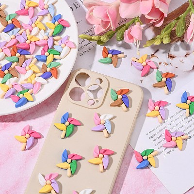 30Pcs 5 Colors Opaque Colorful Windmill Resin Cabochons RESI-CJ0002-52-1