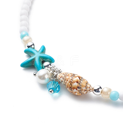 4Pcs 4 Style Natural Pearl & Shell & Dyed Synthetic Turquoise Beaded Necklaces Set NJEW-JN04039-1