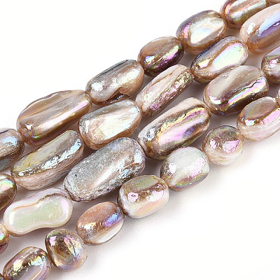 Electroplated Natural Freshwater Shell Beads Strands X-SHEL-T020-33-1