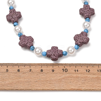 Dyed Natural Lava Rock & Round Synthetic Turquoise & Imitation Pearl Beaded Necklaces GG-CBA922D-07A-1