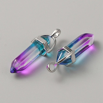 Glass Double Terminal Pointed Pendants G-WH0016-41H-1