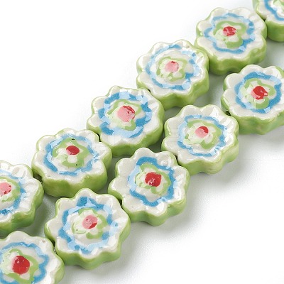 Handmade Porcelain Flower Beads Strands PORC-J008-04C-1