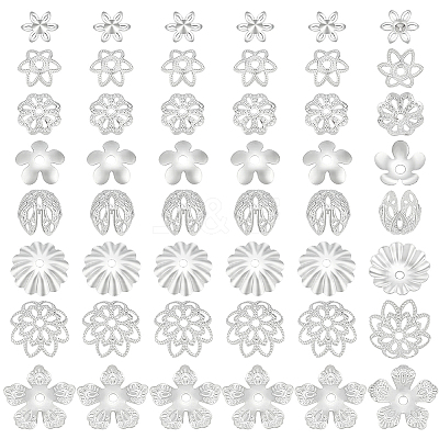 64Pcs 8 Styles Brass Bead Caps KK-PH0014-55-1