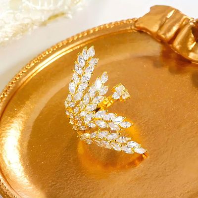Olive Branch Brass Micro Pave Clear Cubic Zirconia Cuff Rings FS-WG54664-01-1
