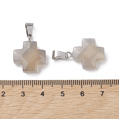 Natural Grey Agate Pendants G-K359-02P-03-1