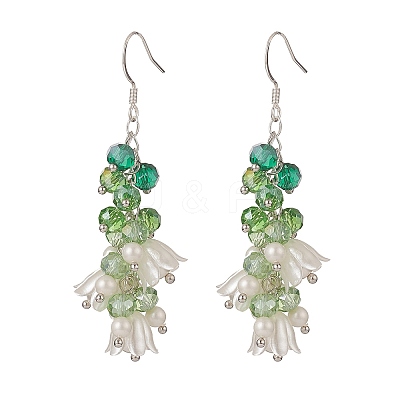 Shell Pearl & Plastic & Glass Flower Dangle Earrings EJEW-TA00193-1